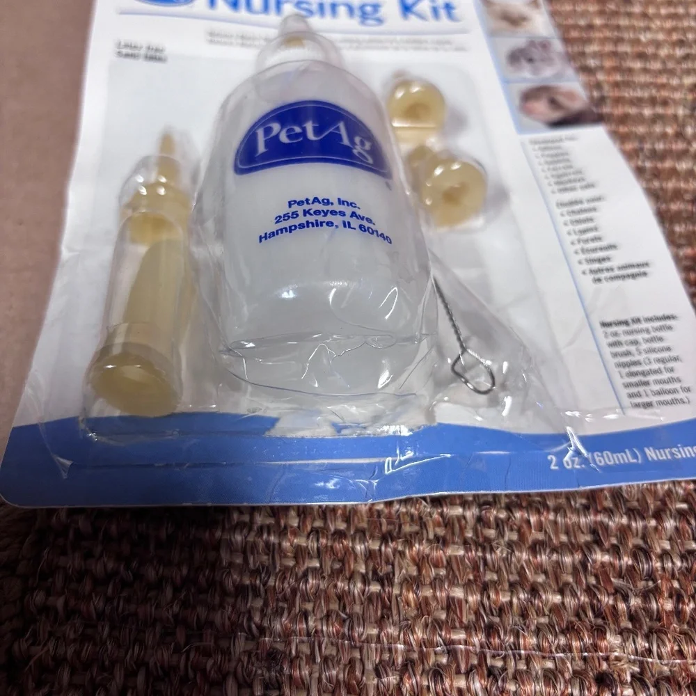 PetAg newborn nursing kit, latex free, 5 nipples, 2 oz bottle, bottle brush